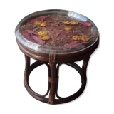 Table basse tabouret vintage en rotin