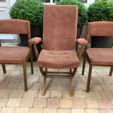 Armchair and 2 Baumann chairs in vintage velvet