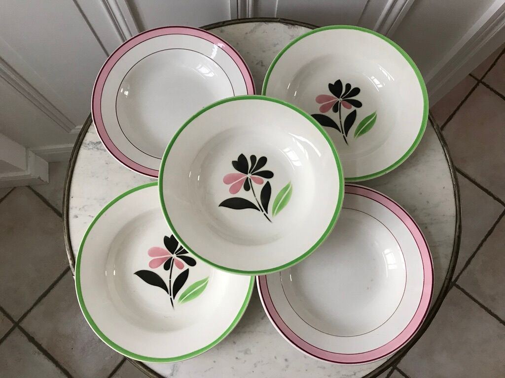 Lot of 5 hollow plates digoin sarreguemines model "rustic" and "casino" 50s