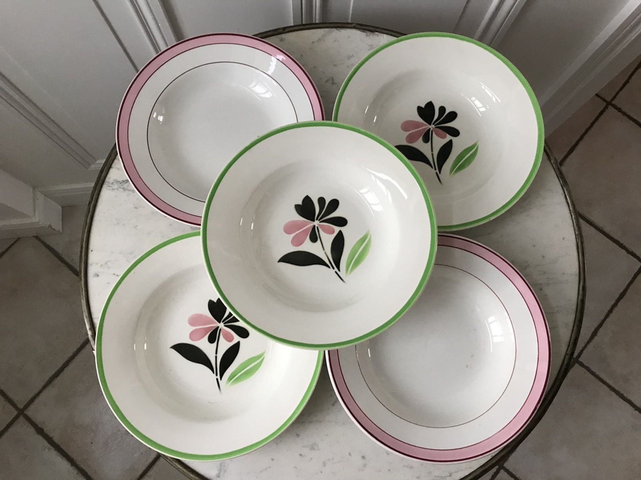 Lot of 5 hollow plates digoin sarreguemines model "rustic" and "casino" 50s
