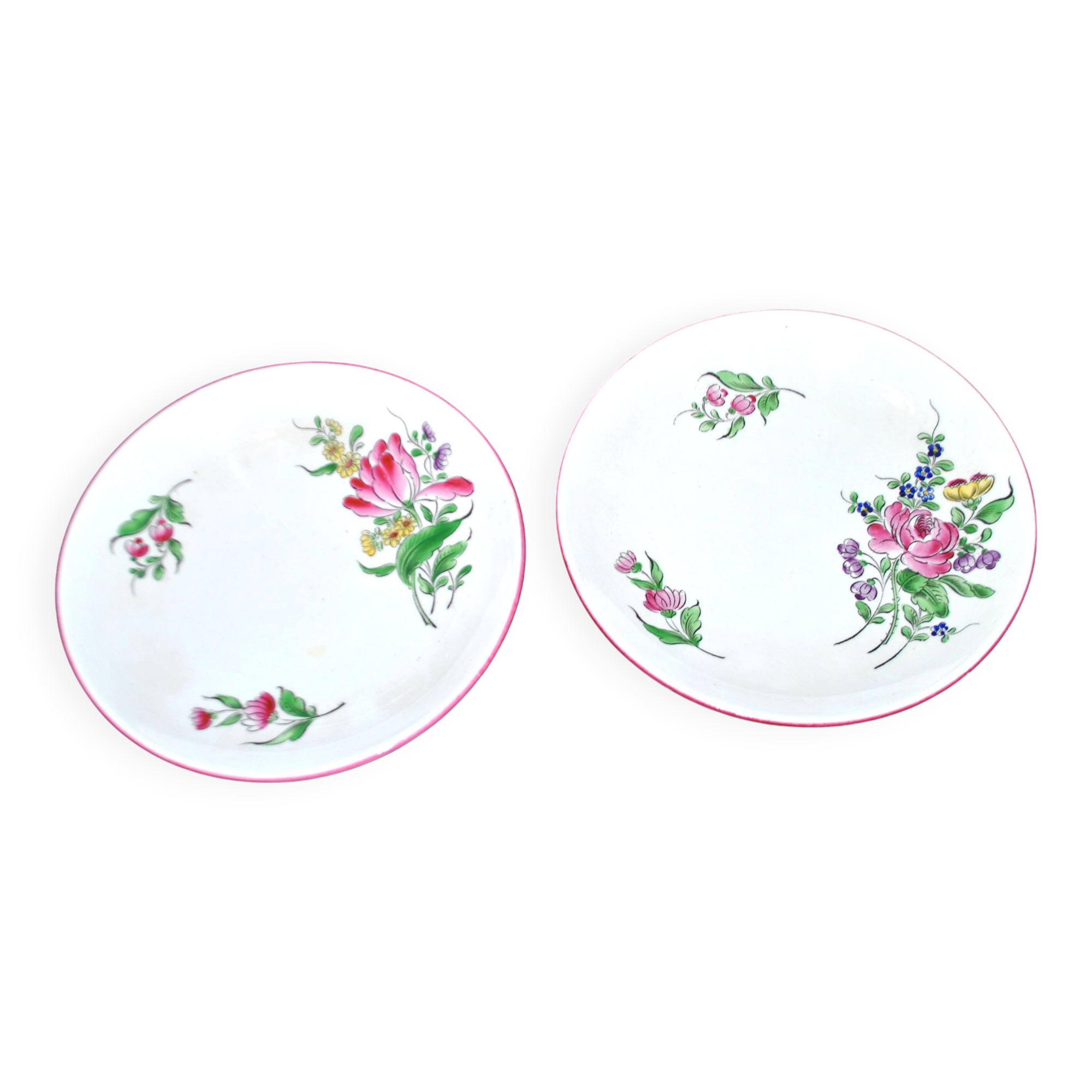 Set of 2 Lunéville earthenware lentil plates with floral decor, Street lamp 17cm