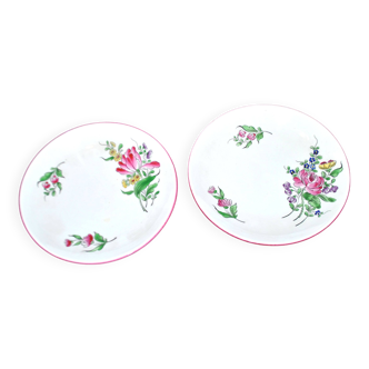 Set of 2 Lunéville earthenware lentil plates with floral decor, Street lamp 17cm