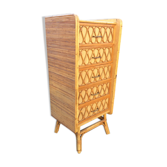 Vintage rattan rag chest of drawers