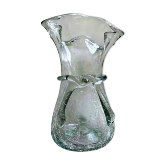 Vase de Biot en verre transparent et effet craquelé