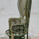 Fauteuil rotin paon patiné vert vintage 1970