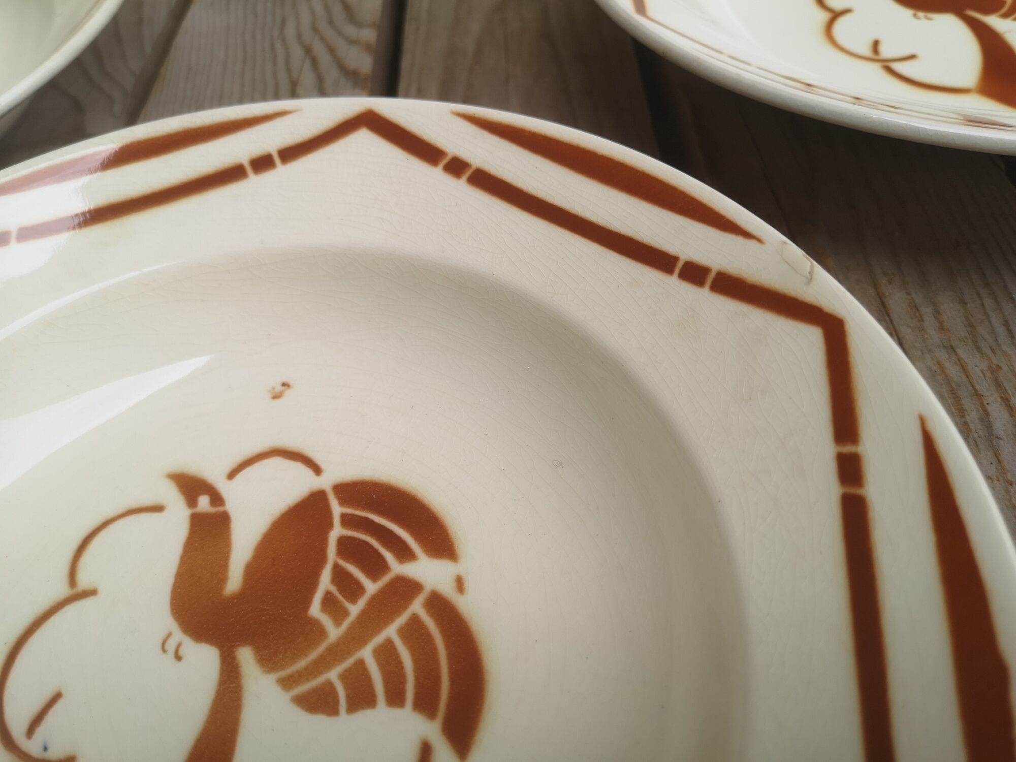 Set of 5 hollow plates signed Badonviller Collection Paradise bird décor