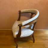 office armchair in walnut, nineteenth century, fully trimmed and reupholstered.