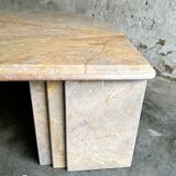 Vintage sandy coloured eye-shaped marble coffee table, France 1980s