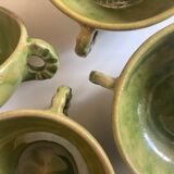 Set of 4 cups with starters or dessert in glazed earth of Biot green 1960