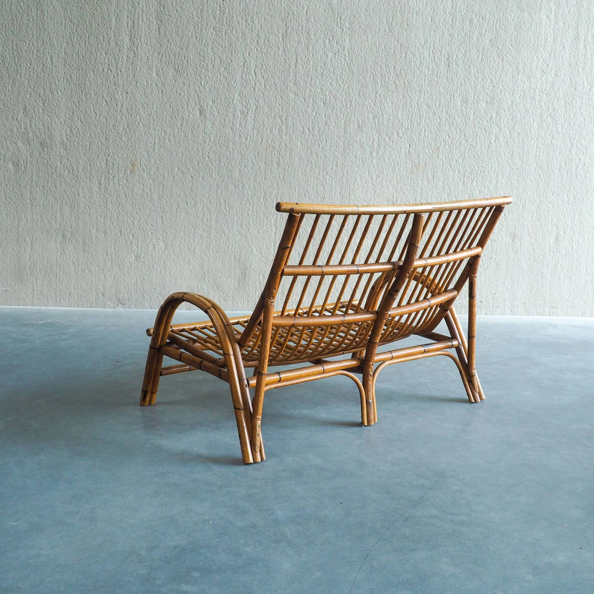 Mid-century rattan & bamboo two-seater lounge sofa