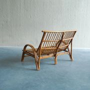 Mid-century rattan & bamboo two-seater lounge sofa