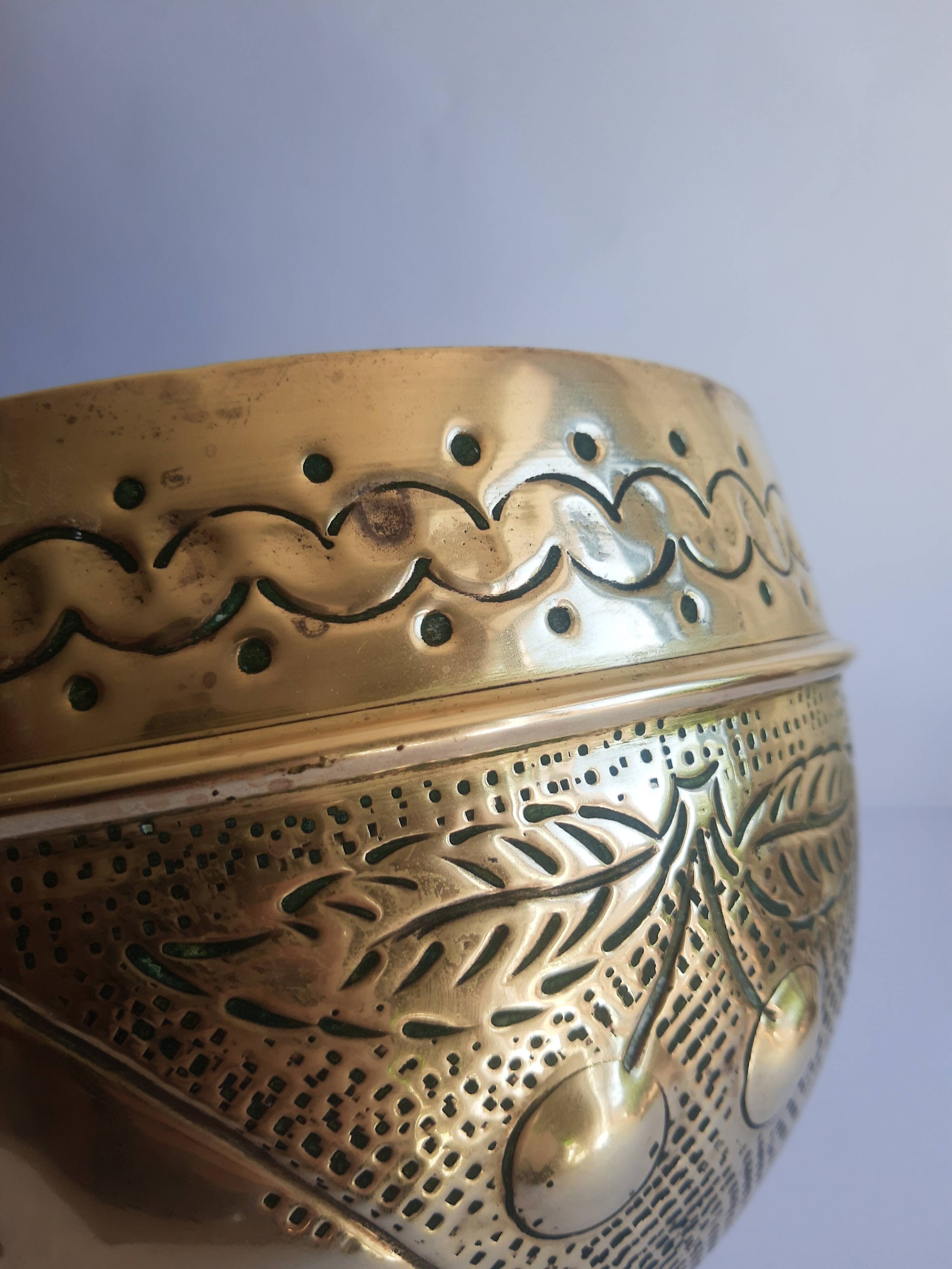 Old vintage brass cherry cache pot