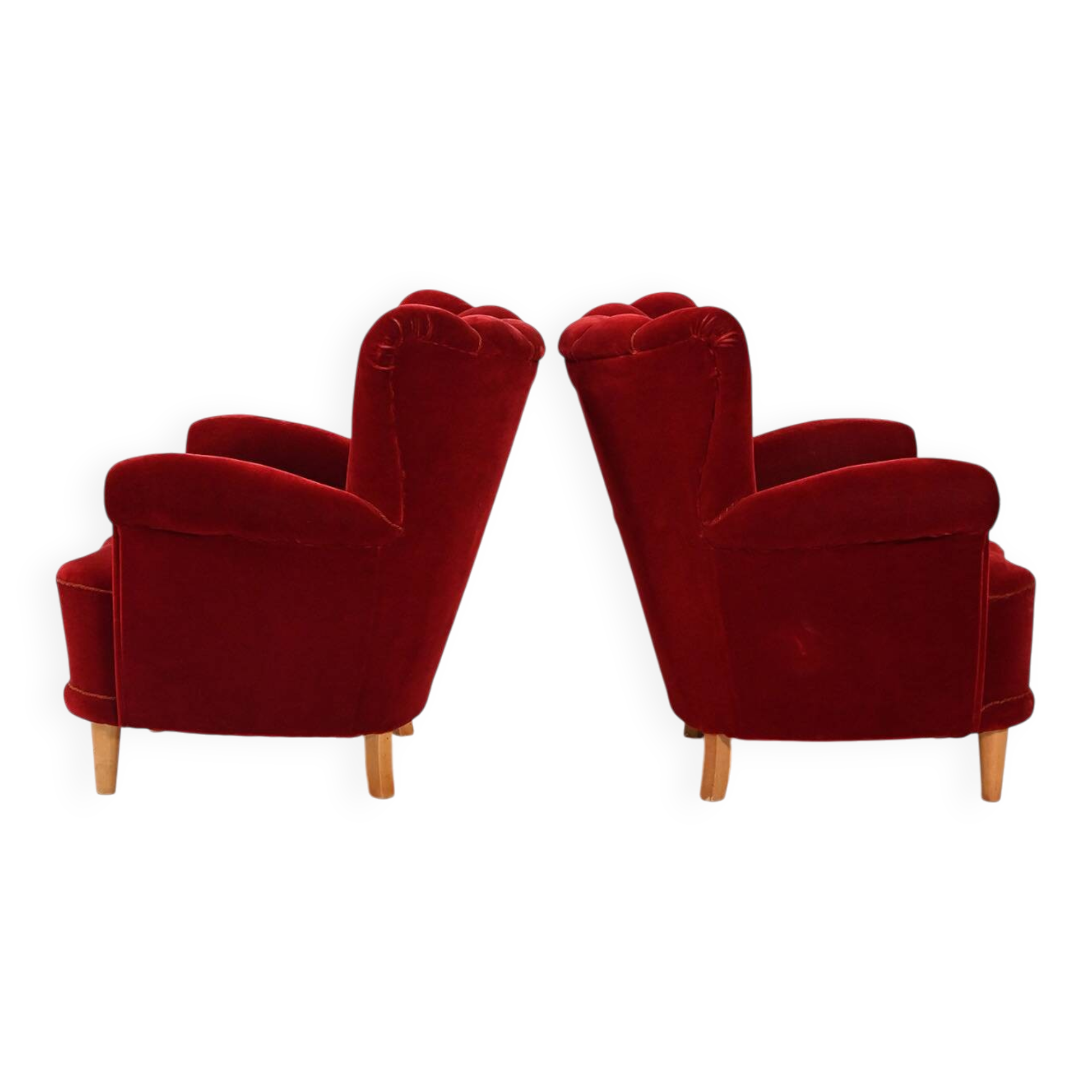 Pair of Swedish 1940s shell-back armchairs