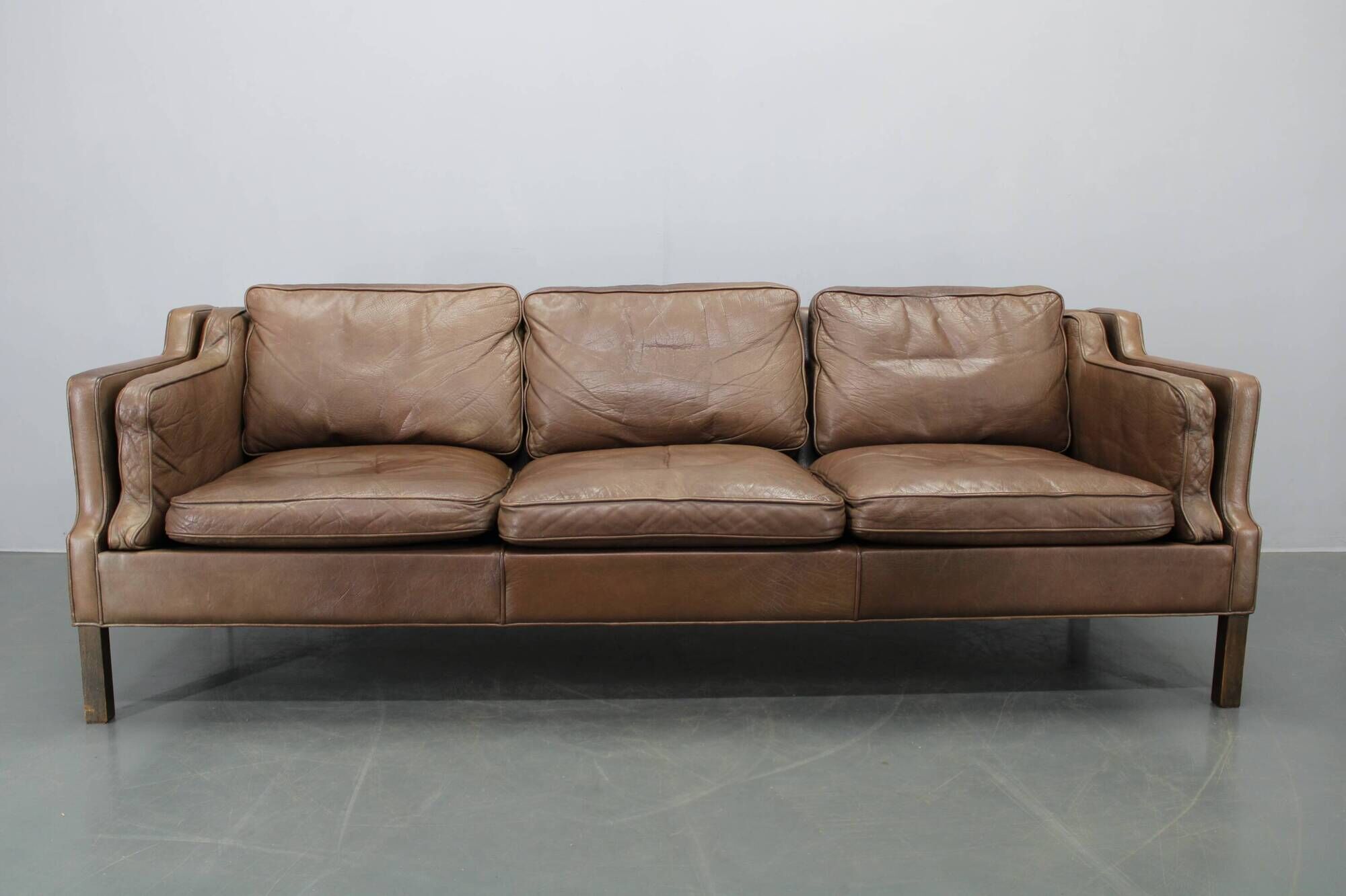 Danish mid-century three-seat brown leather sofa, 1970s