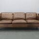 Danish mid-century three-seat brown leather sofa, 1970s
