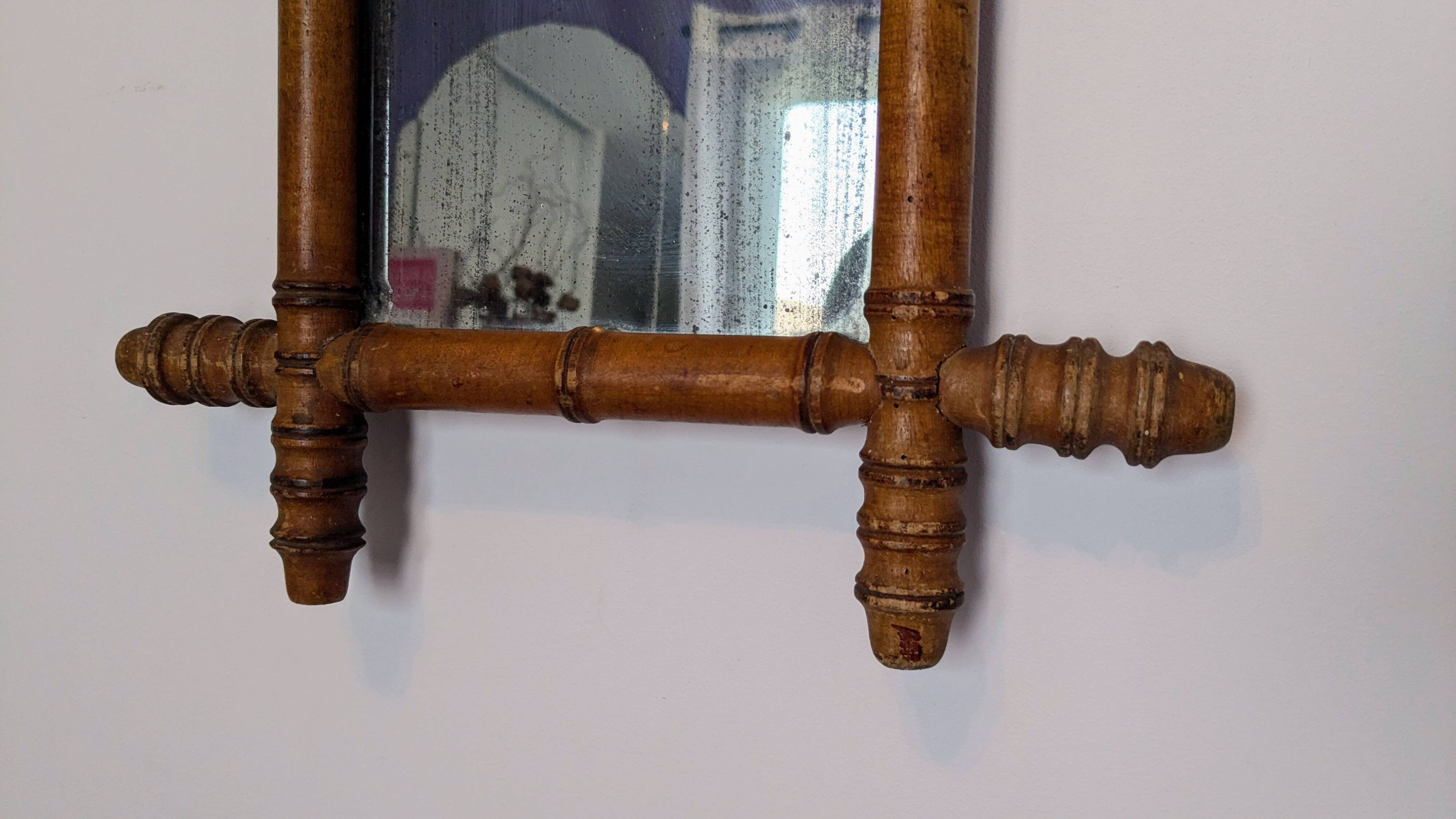 Antique bamboo mirror with pitted glass 40x34 cm