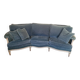 Louis XVI style curved bench sofa in storm blue velvet – 3 seater