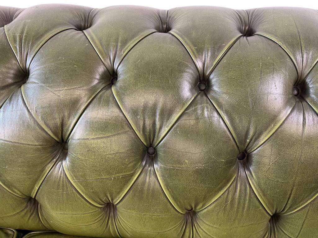 Antique green leather Chesterfield / sofa / couch