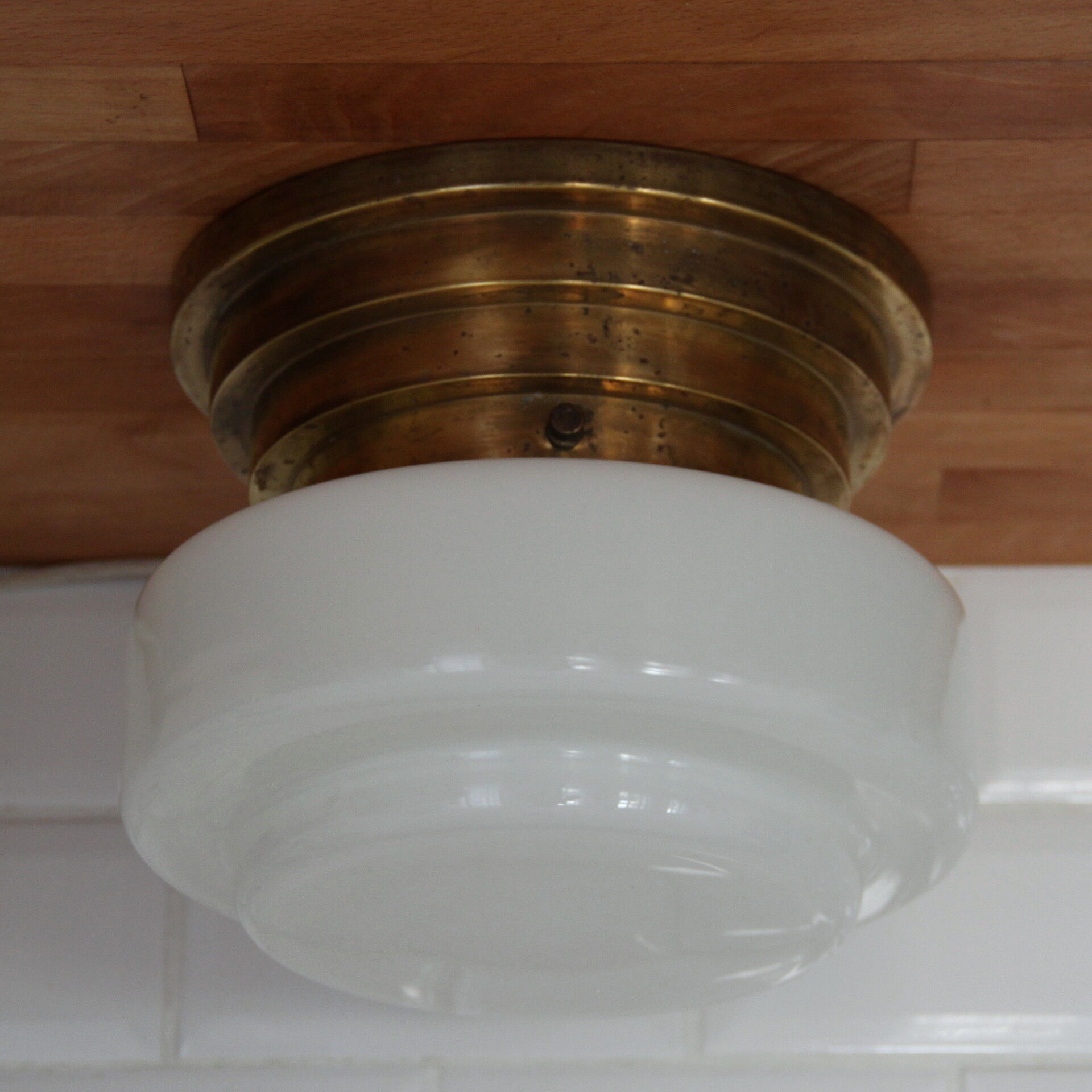 Wall ceiling support white opaline globe brass vintage