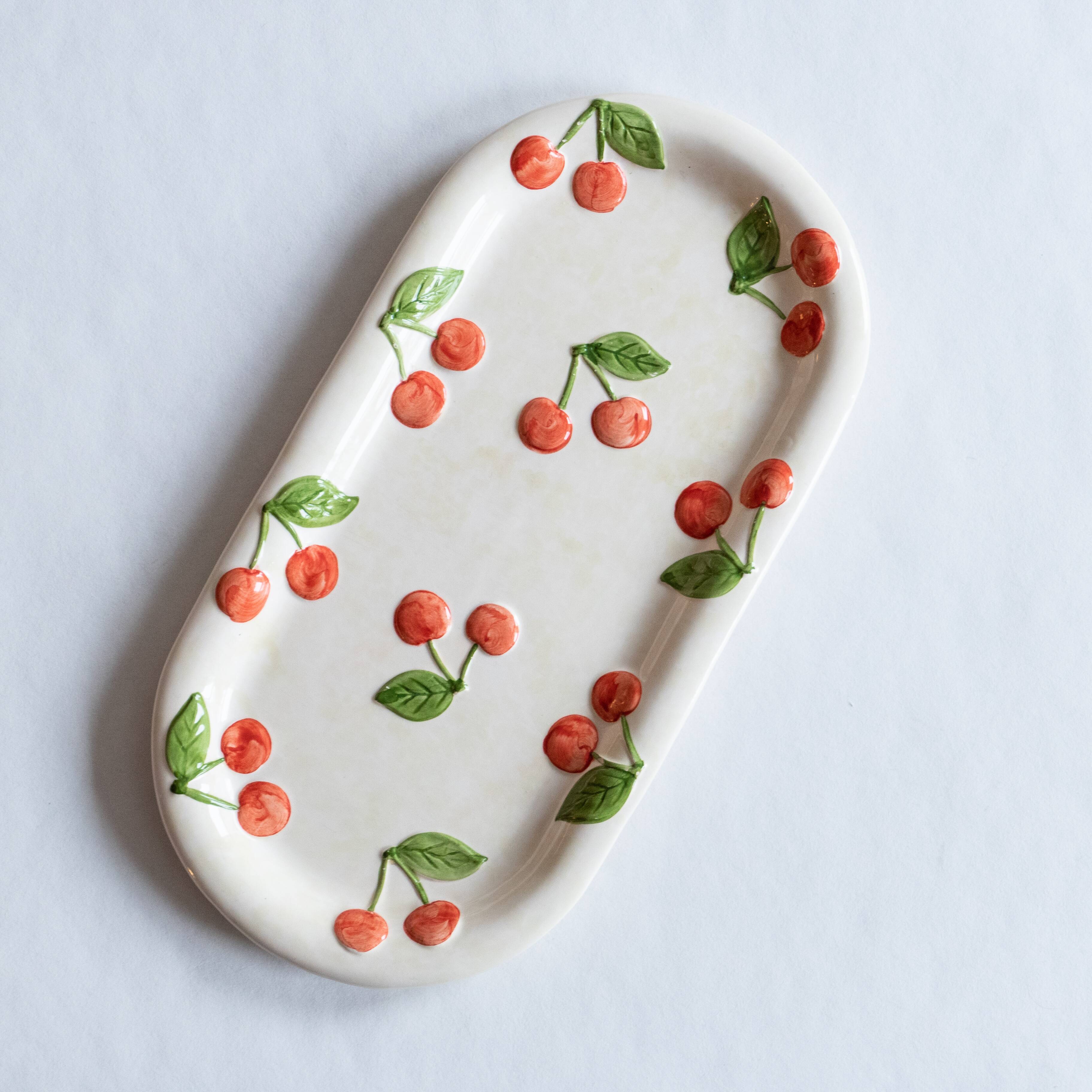 Old cake dish in cherry slip