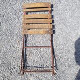 6 folding iron chairs and wooden seat