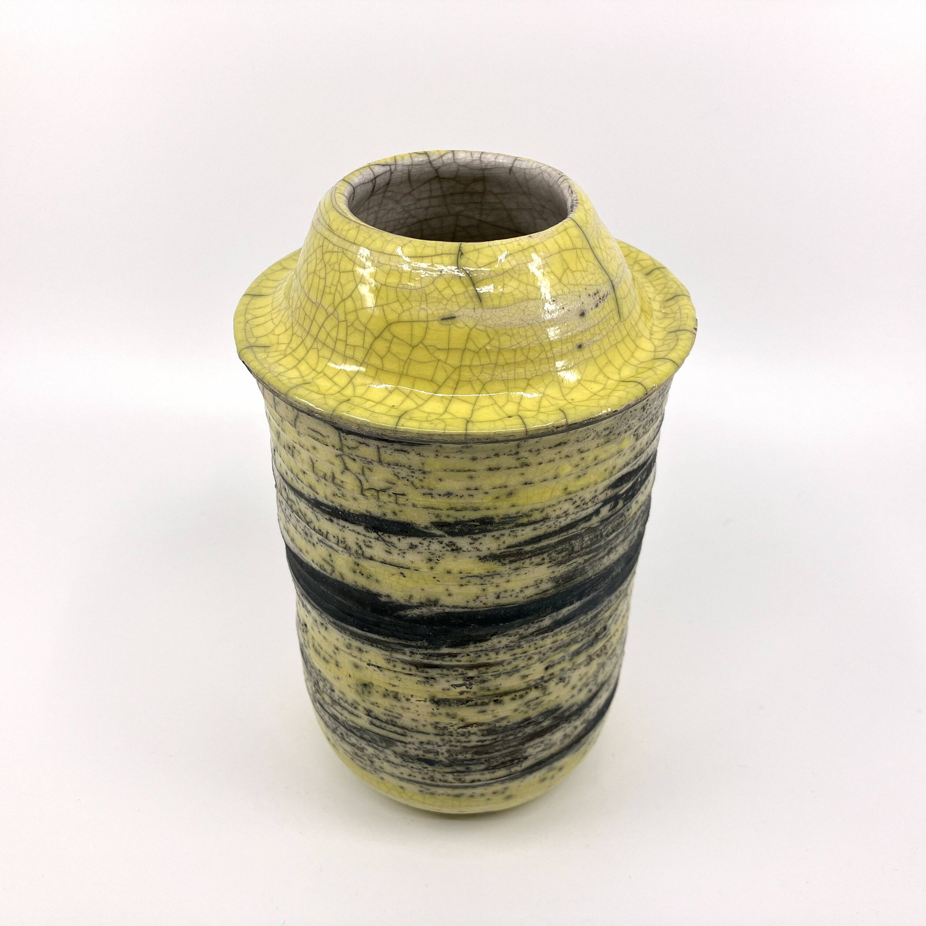 Handmade cracked ceramic vase • 1980s • signed