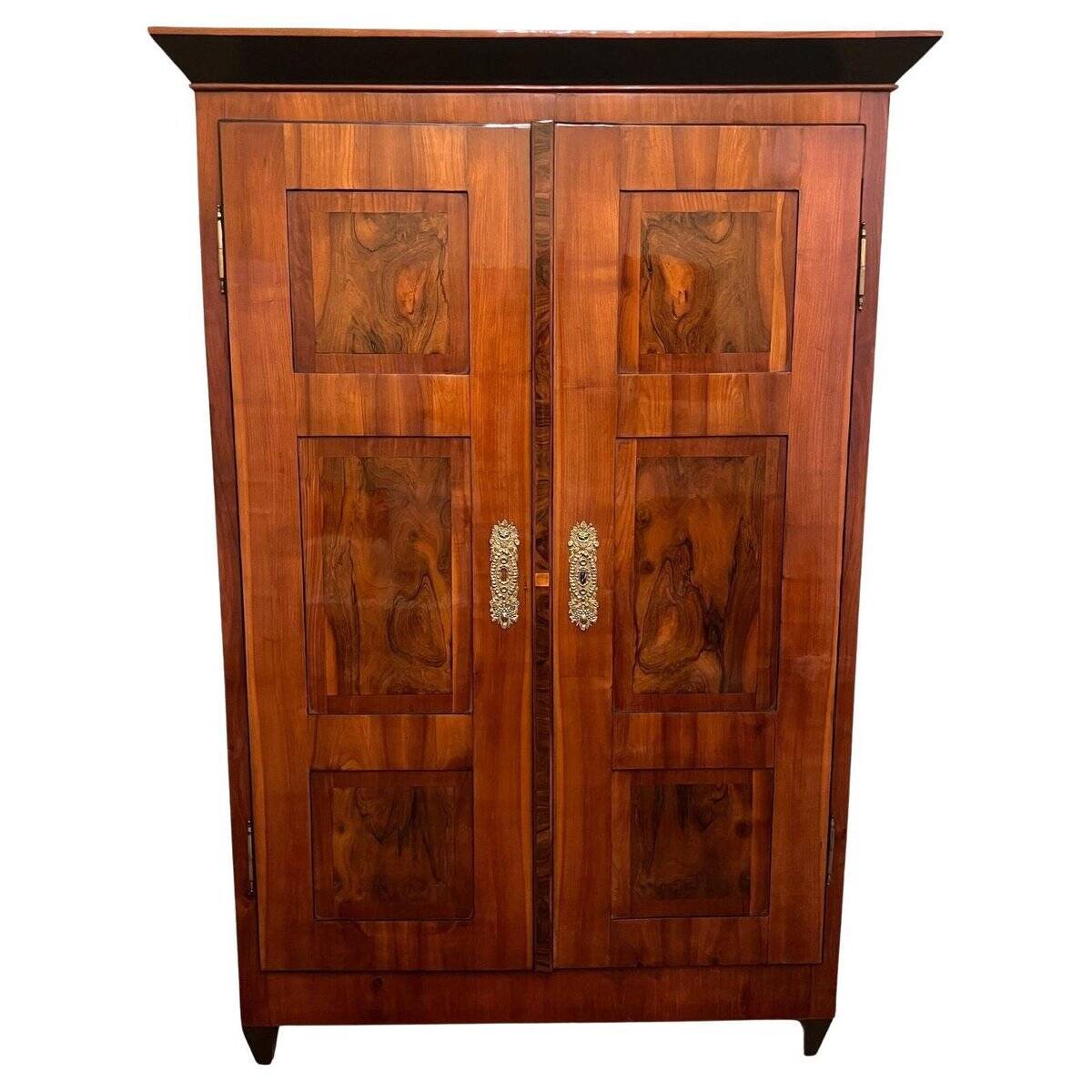 Biedermeier Armoire in Cherry, Walnut, Ebony & Brass, South Germany, 1820s