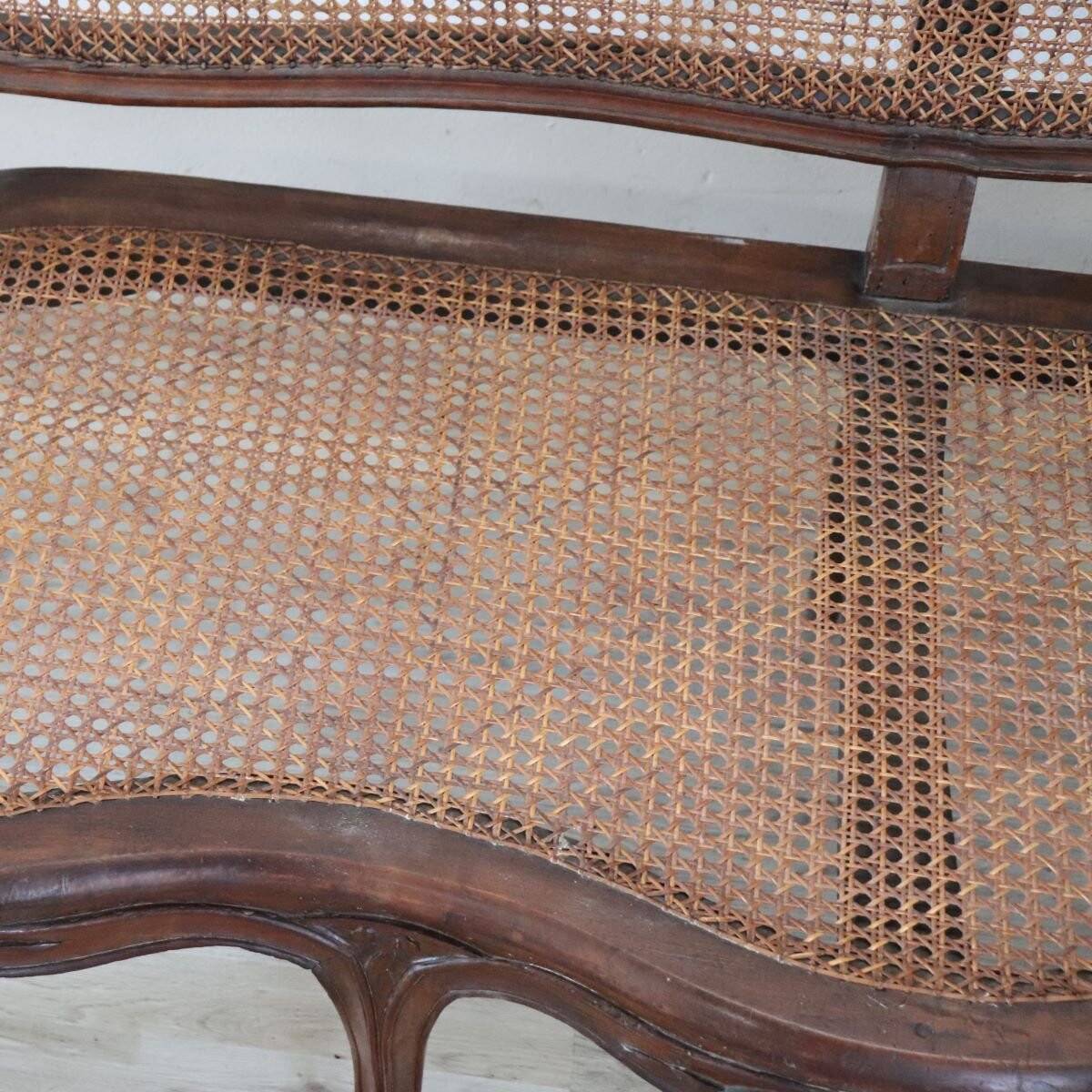 Antique Walnut And Vienna Straw Sofa, Italy 18th Century