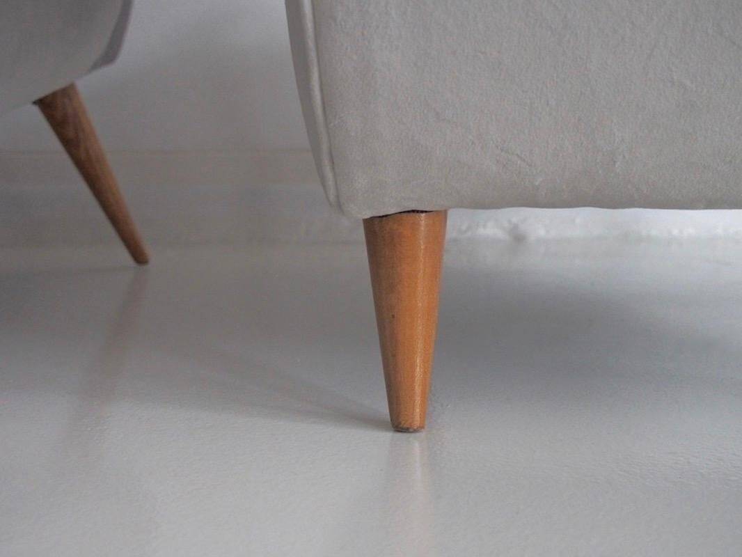 Pair of grey velvet armchairs in the style of Gio Ponti.