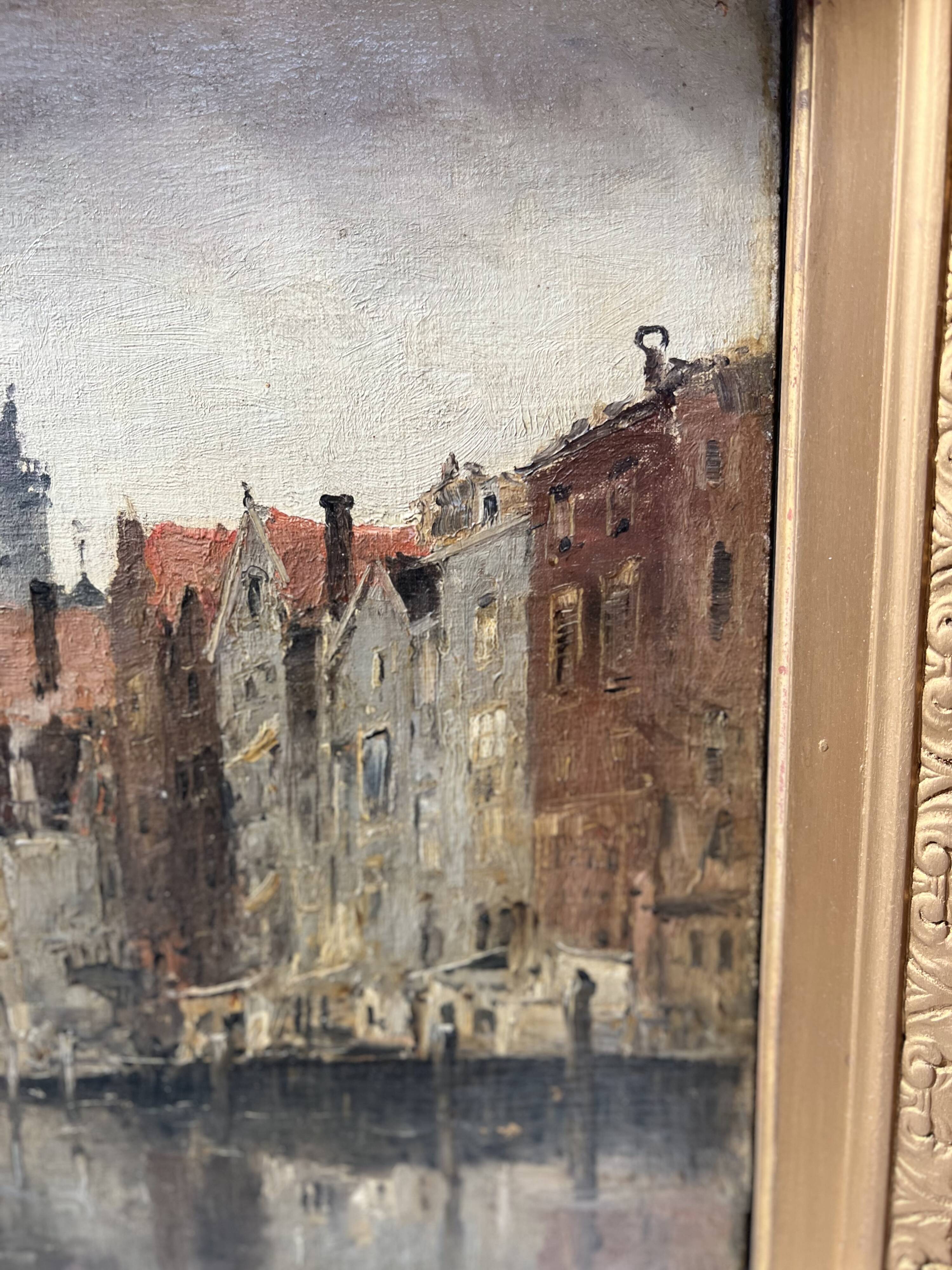 Oil on canvas "View of the city on the canal" by Franck BOGGS 19th century