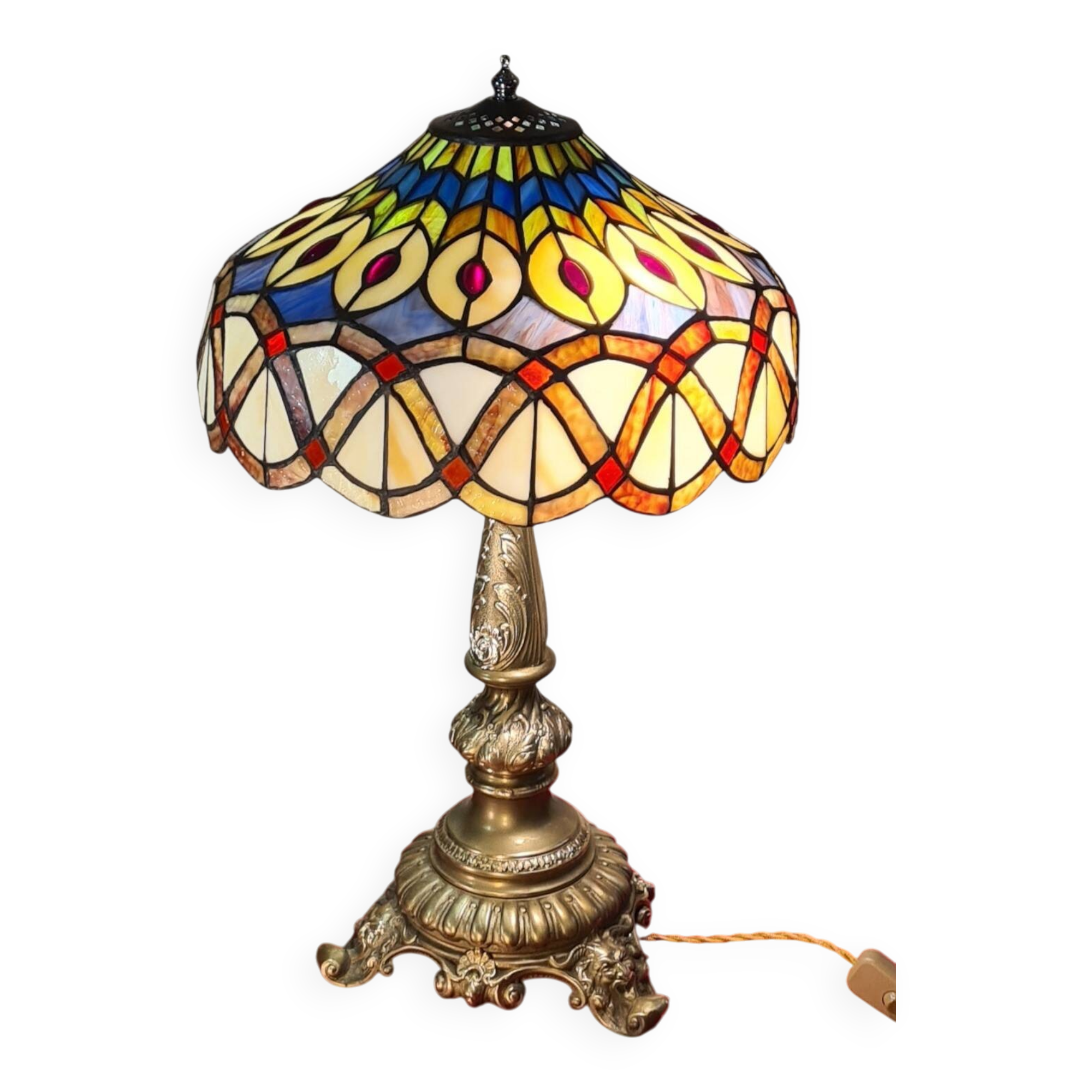 Antique lamp restored solid bronze 52x30 tiffany style