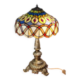 Lampe ancienne restaurer bronze massif 52x30 abat jour style tiffany