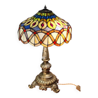 Lampe ancienne restaurer bronze massif 52x30 abat jour style tiffany