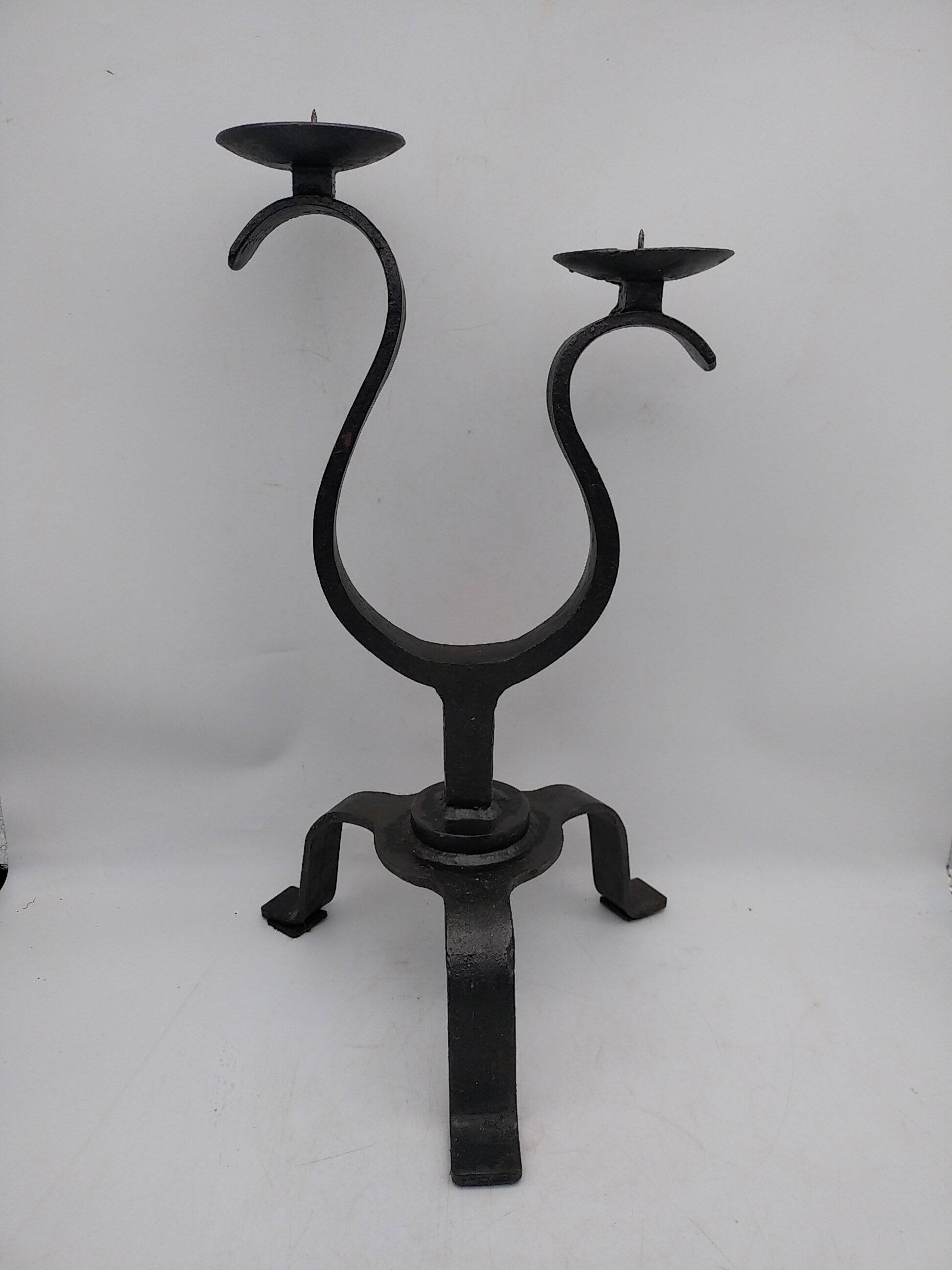 Brutalist wrought iron candle holder. Birds .