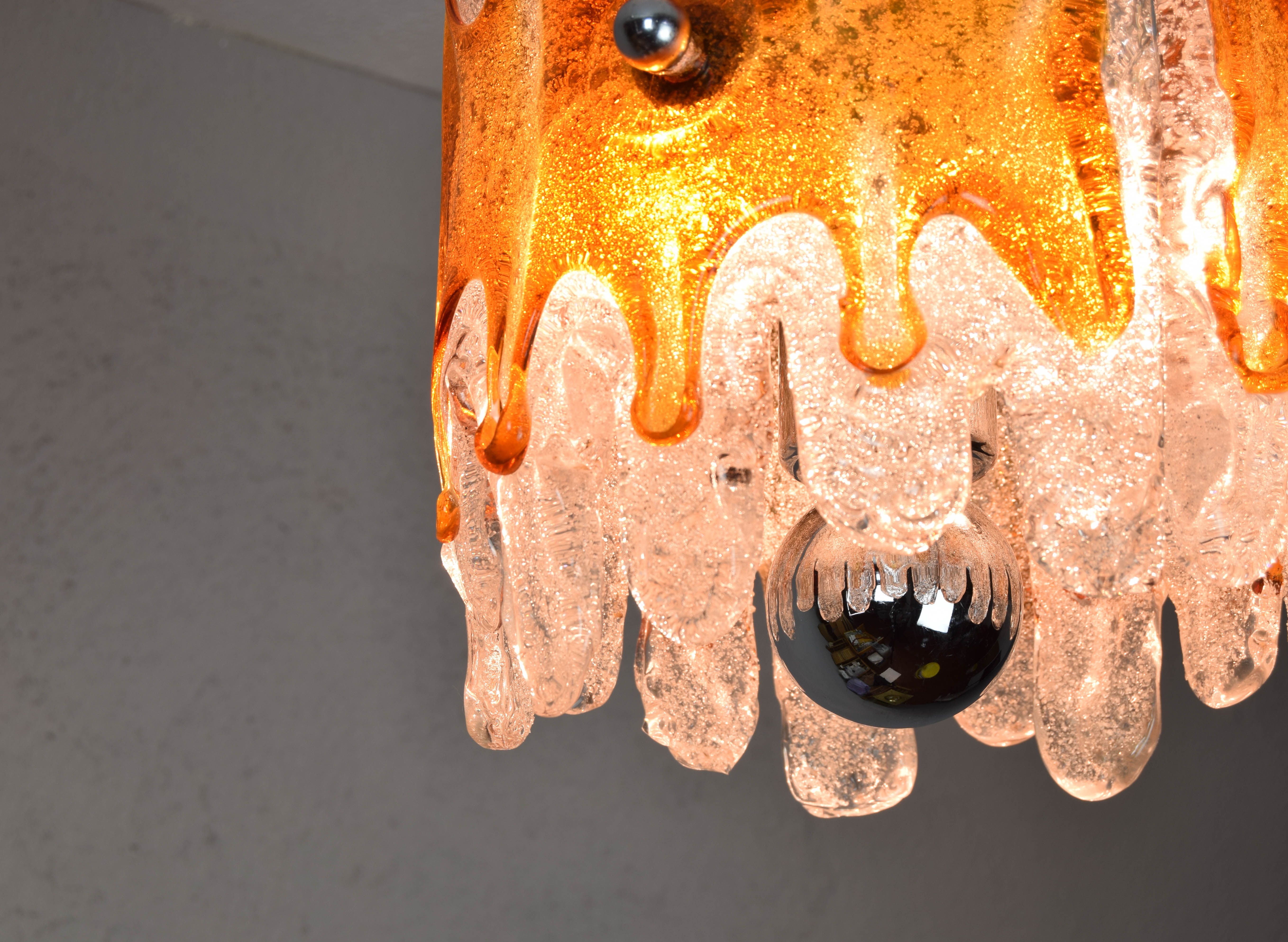 Murano Chandelier Amber and Clear Lava Mazzega Italian Mid Century 60s