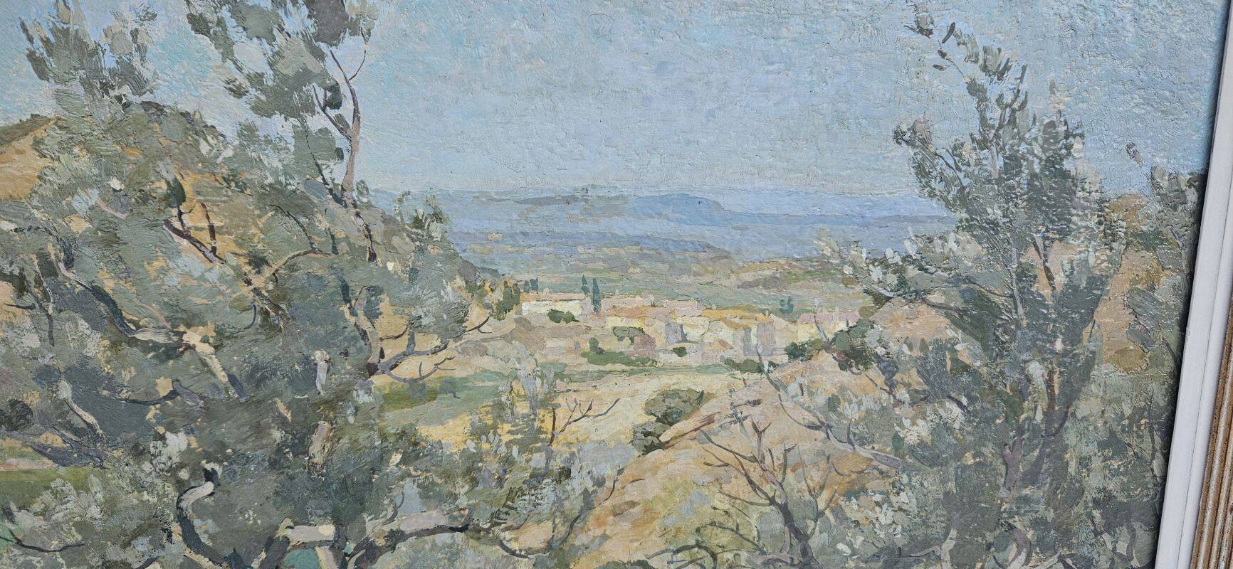 Armand Brugnaud - Oil on Panel Rousset Seen from the Lavender Fields