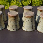 8 stoneware cups/mugs by Gustave Tiffoche