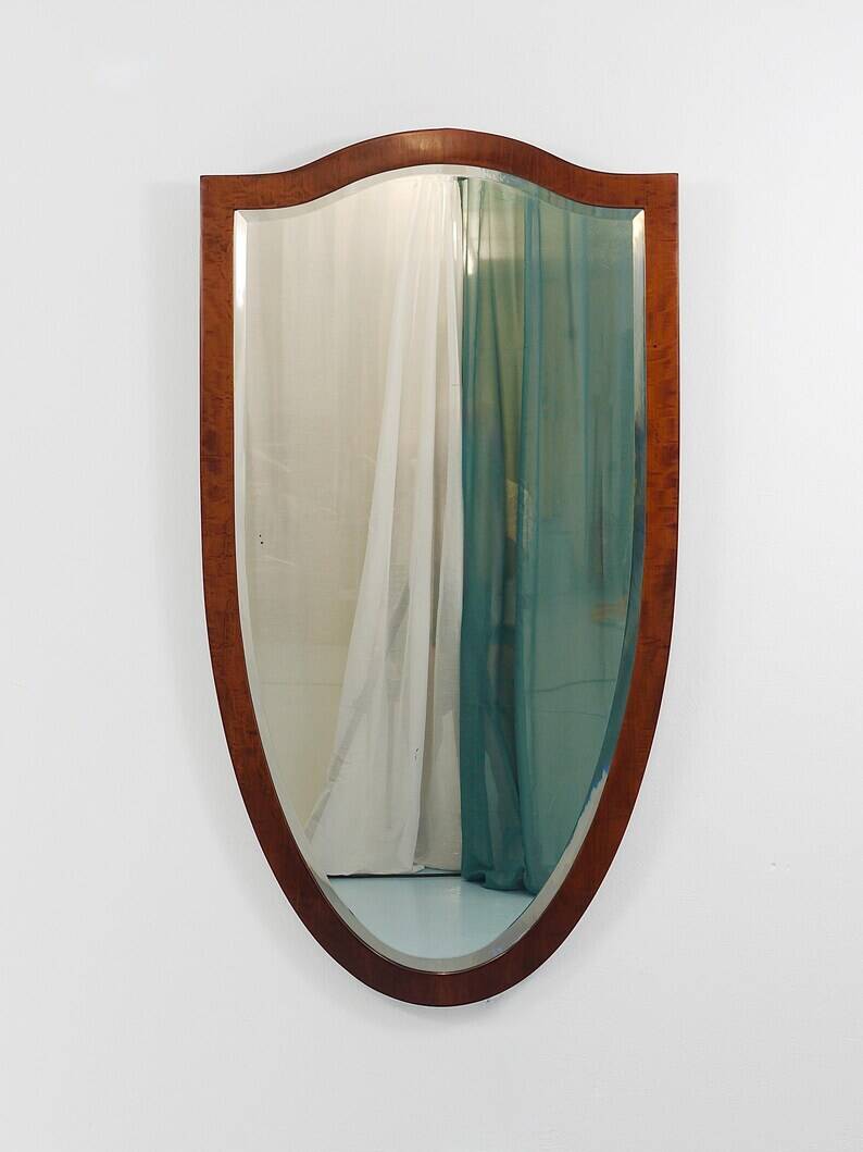 Early Biedermeier Large Antique Pearwood Shield Wall Mirror, Vienna, 1820s