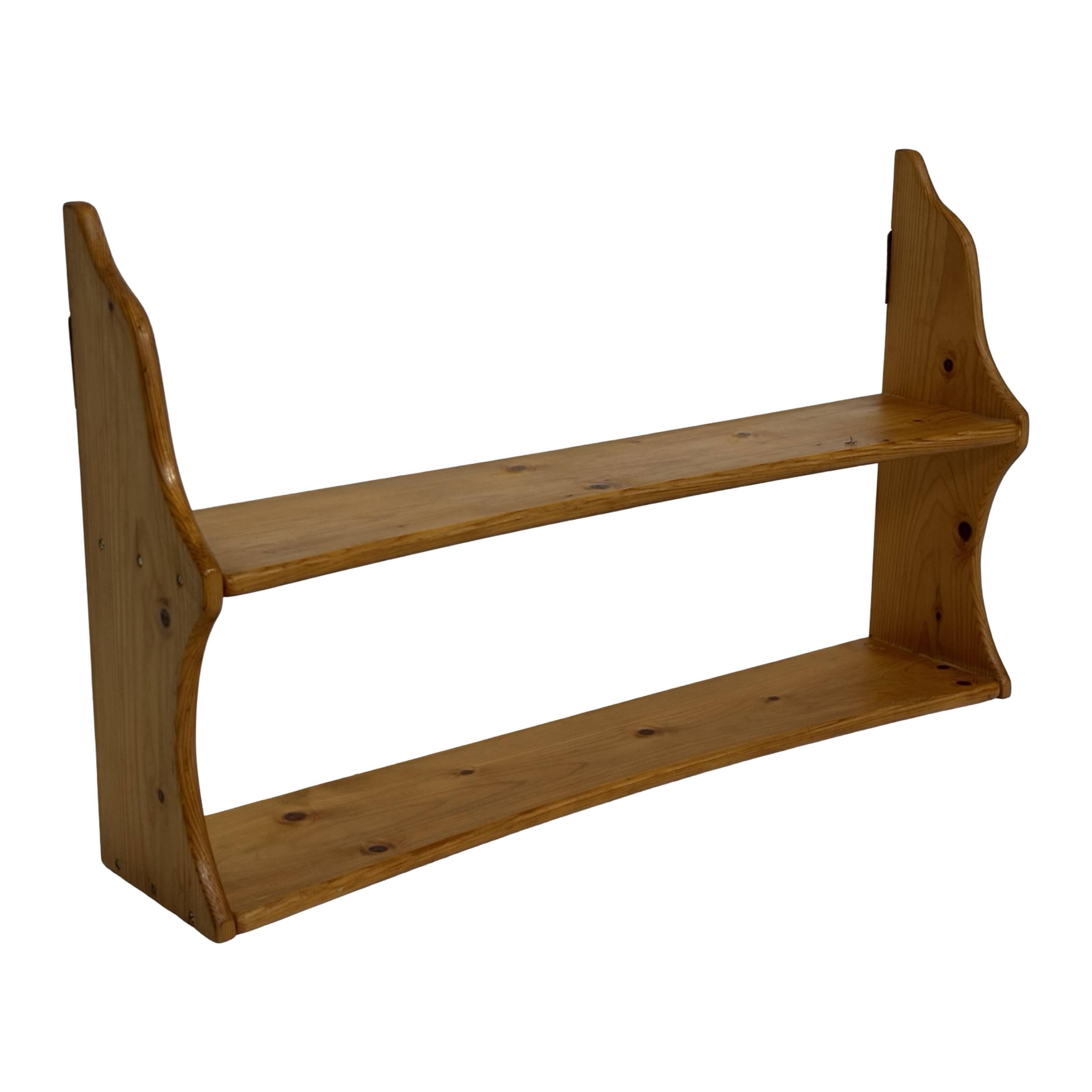 Vintage wooden wall shelve rack bookshelf in pinewood  minimalist design