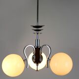 Bauhaus chrome & wood chandelier, 1940
