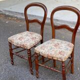 2 Louis Philippe chairs in curved solid wood and floral fabric