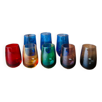 Set of colored liquor glasses 70s