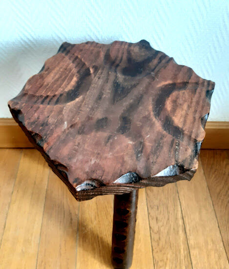 Hexagonal brutalist tripod stool