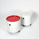 Pair of 70s Kartell Componibili on Wheels in Off White and Coral