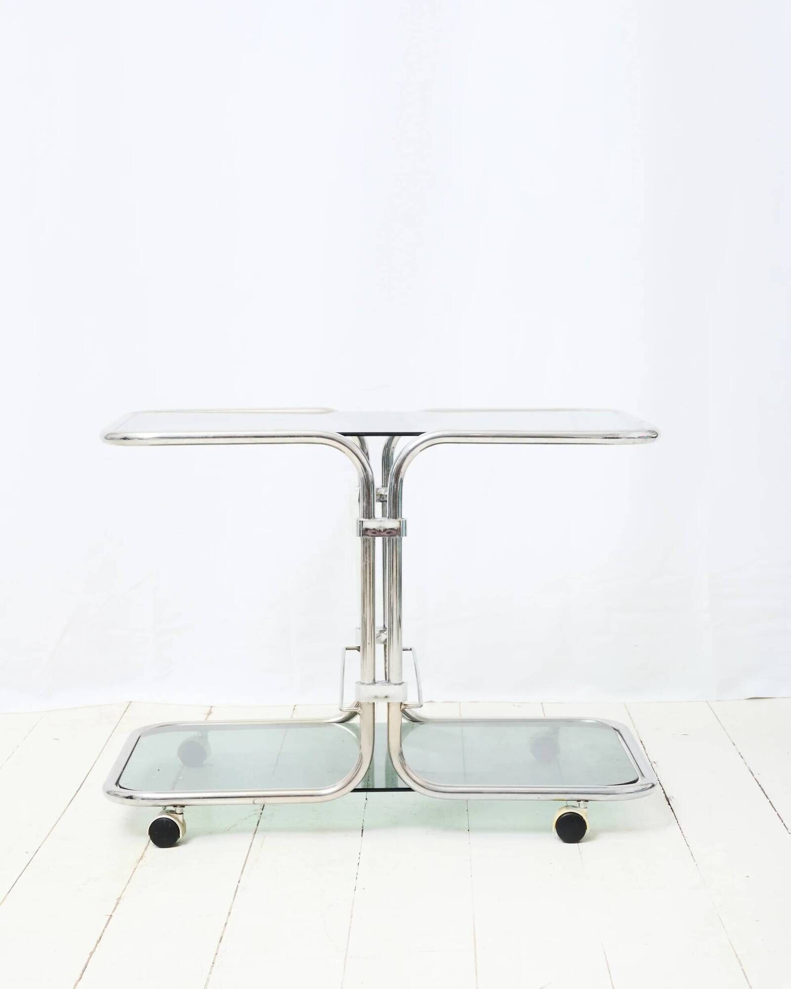 Smoked glass tubular dessert table, 1970-1980