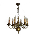 Vintage French 6 Light Heavy Brass Flemish Style Chandelier Card Drips 4050