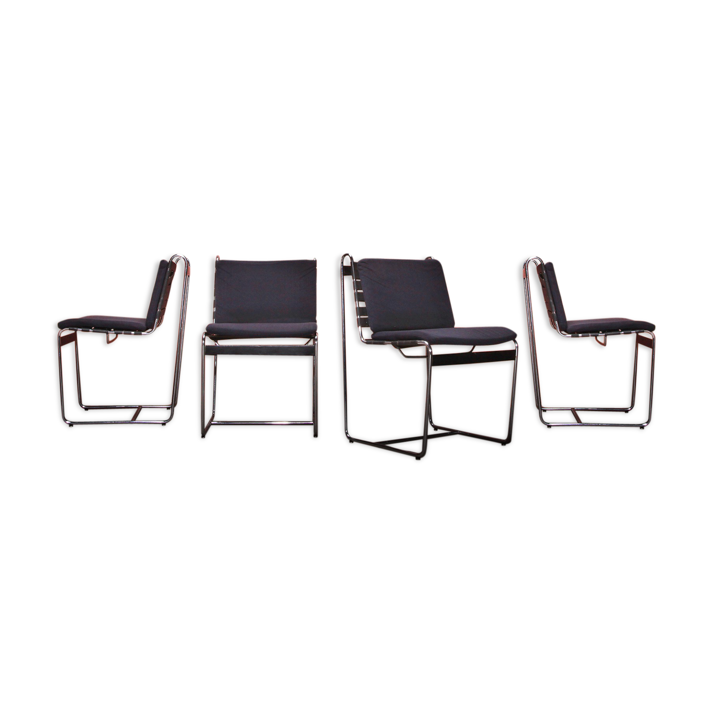 Set of four vintage chrome metal tube mid century chairs