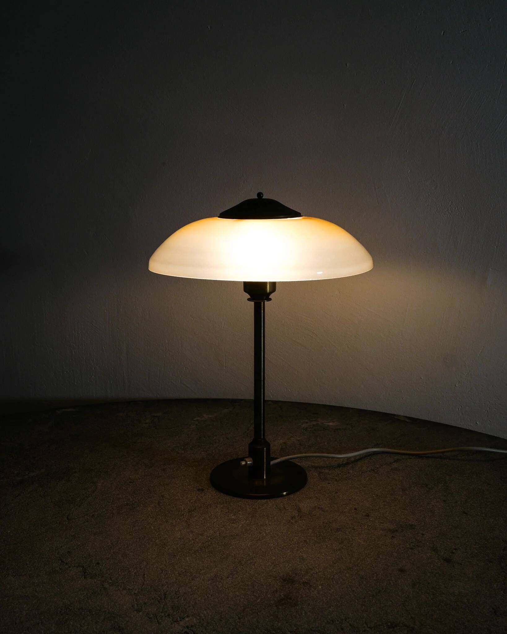 Vintage Danish Mid Century Fog & Mørup Table Lamp in Brass & Glass, 1950s