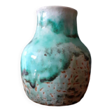 Vase en céramique bleu-vert signé Pierre Lion, année 60