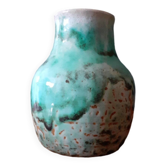 Blue-green ceramic vase signed Pierre Lion, 1960s